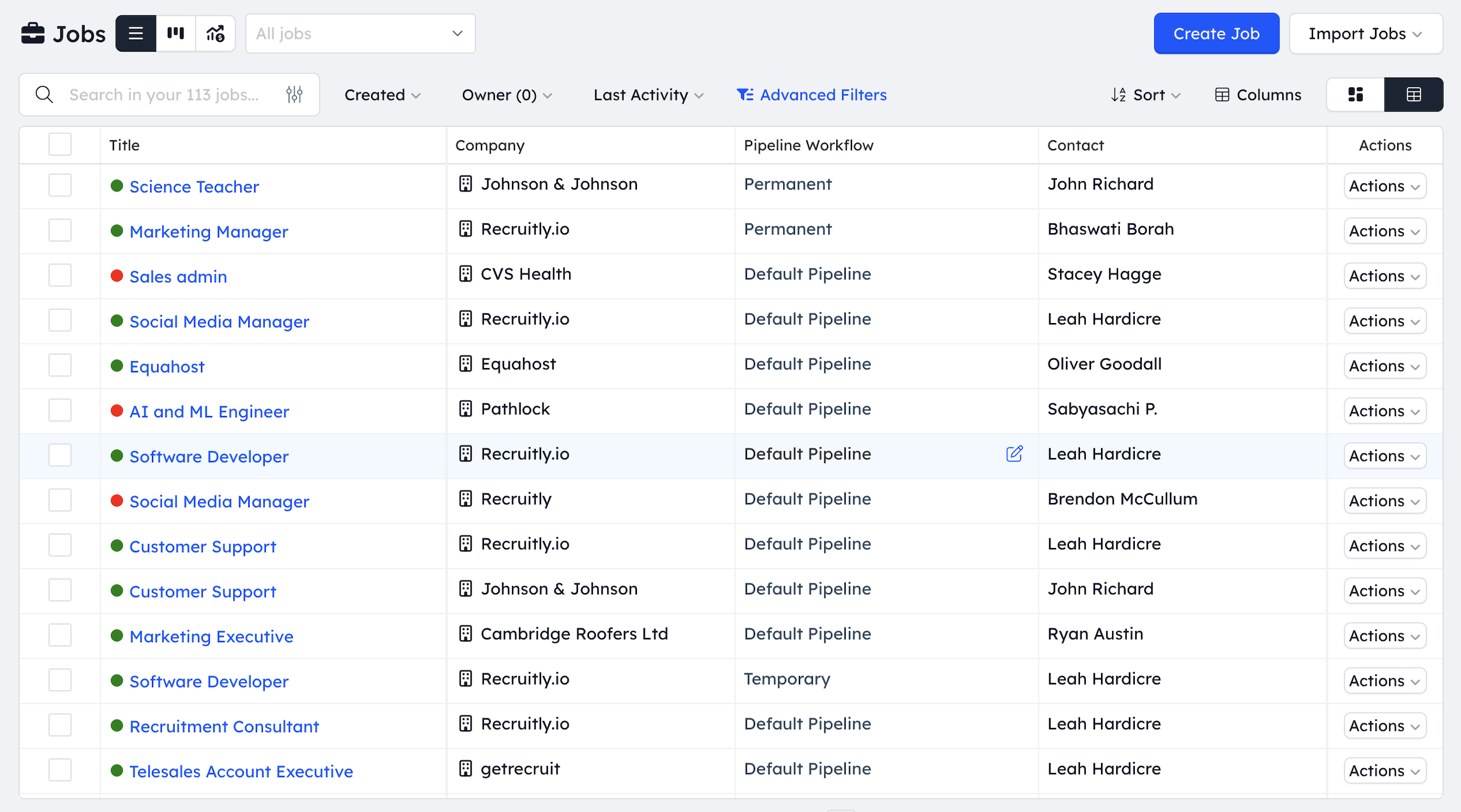 Recruitly Job List View
