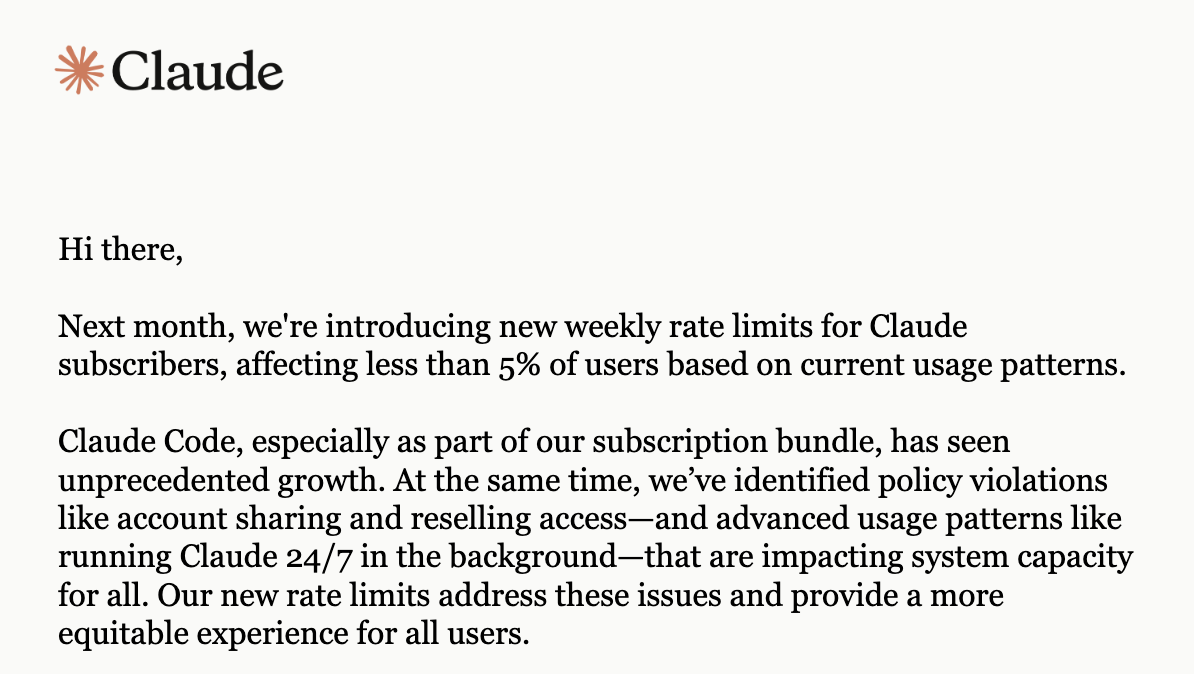 Anthropic email announcement about Claude Code rate limits